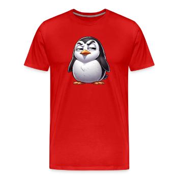 Dessin animé sceptique du pingouin coquin - T-shirt bio Premium Homme - rouge - Devant - Damien (186cm)