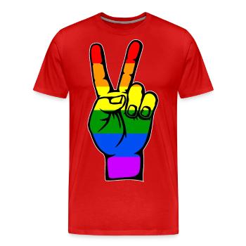 Drapeau LGBT Paix Victoire Symbole - T-shirt bio Premium Homme - rouge - Devant - Damien (186cm)