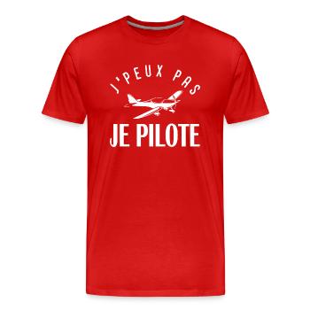 Je peux pas je pilote avion aviation - T-shirt bio Premium Homme - rouge - Devant - Damien (186cm)