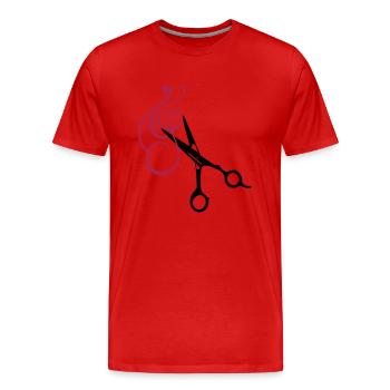 ciseaux de coiffeur et les cheveux bouclés / - T-shirt bio Premium Homme - rouge - Devant - Damien (186cm)