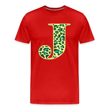 Letter J initial letter initials Leopard Leo - Men's Premium Organic T-Shirt - red - Front - Damien (186cm)