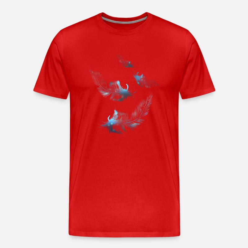 Hellblaue Daunenfedern schweben im Wind - Männer Premium Bio T-Shirt - Rot