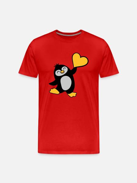 Friendly penguin shows heart - Men's Premium Organic T-Shirt - red
