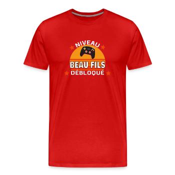 niveau débloqué Beau fils - T-shirt bio Premium Homme - rouge - Devant - Damien (186cm)
