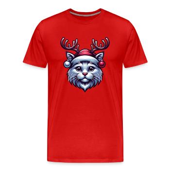 Katze Rentier Geweih - Männer Premium Bio T-Shirt - Rot - Vorne - Damien (186cm)