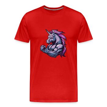 Musculation Muscles Licorne Musculation - T-shirt bio Premium Homme - rouge - Devant - Damien (186cm)
