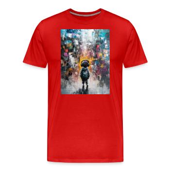 Kind mit Kopfhörern schaut ins Abstrakte - Männer Premium Bio T-Shirt - Rot - Vorne - Damien (186cm)