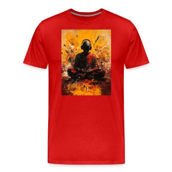 Abstract monk with headphones - Men's Premium Organic T-Shirt - red - Front - Damien (186cm)