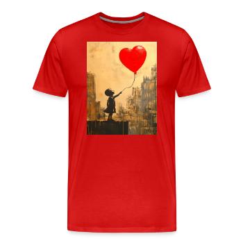Banksy Style - Kind mit Herz-Ballon - Liebe - Männer Premium Bio T-Shirt - Rot - Vorne - Damien (186cm)
