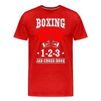 Boxing Jab Cross Hook - Men's Premium Organic T-Shirt - red - Front - Damien (186cm)
