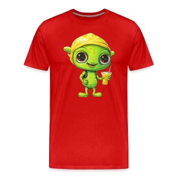 Refreshing Alien Lemon Drink: Green & Yellow - Men's Premium Organic T-Shirt - red - Front - Damien (186cm)