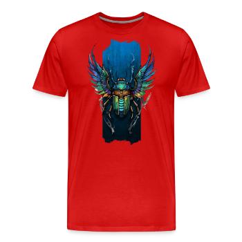Flight of Renewal: Winged Scarab Symphony - Men's Premium Organic T-Shirt - red - Front - Damien (186cm)
