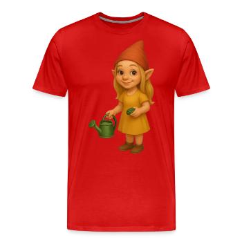 Zwergin mit Gießkanne - Männer Premium Bio T-Shirt - Rot - Vorne - Damien (186cm)