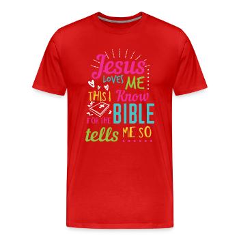Jésus Design Oui Jésus m’aime Idée cadeau d’anniversaire - T-shirt bio Premium Homme - rouge - Devant - Damien (186cm)