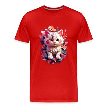 Cat Cat V1 24 03 - Men's Premium Organic T-Shirt - red - Front - Damien (186cm)