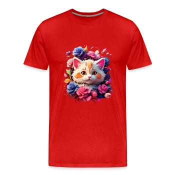 Katze Cat V1 24 07 - Männer Premium Bio T-Shirt - Rot - Vorne - Damien (186cm)