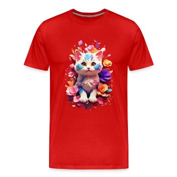 Cat Cat V1 24 18 - Men's Premium Organic T-Shirt - red - Front - Damien (186cm)