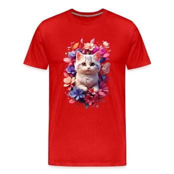 Katze Cat V1 24 20 - Männer Premium Bio T-Shirt - Rot - Vorne - Damien (186cm)