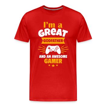 Great Godfather & Awesome Gamer Geek Gaming - Men's Premium Organic T-Shirt - red - Front - Damien (186cm)