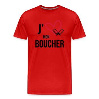 J'aime mon Boucher - T-shirt bio Premium Homme - rouge - Devant - Damien (186cm)