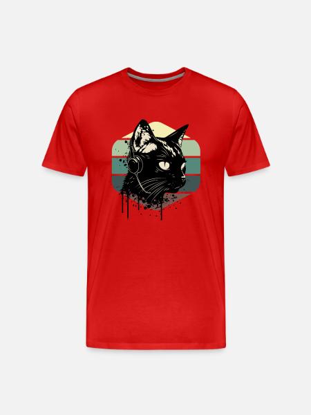 Cat Wearing Headphones | cat wearing earphones - Men's Premium Organic T-Shirt - red