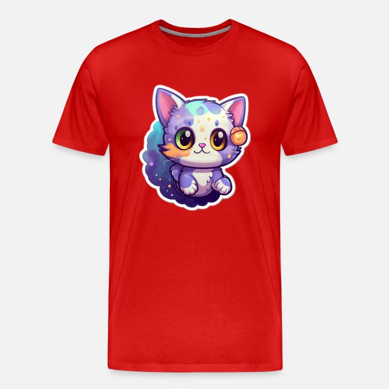 A cute space kitty - Männer Premium Bio T-Shirt - Rot