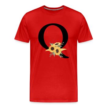 Lettre q floral tournesol - T-shirt bio Premium Homme - rouge - Devant - Damien (186cm)
