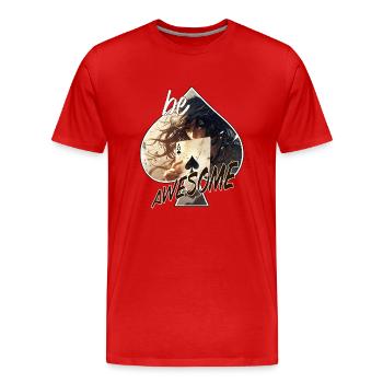 Poker-Spielkarten Motiv - be awesome - Männer Premium Bio T-Shirt - Rot - Vorne - Damien (186cm)