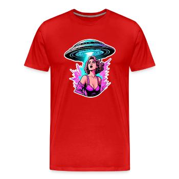 Eine in Panik geratene Frau wird von einem UFO erwischt. - Männer Premium Bio T-Shirt - Rot - Vorne - Damien (186cm)