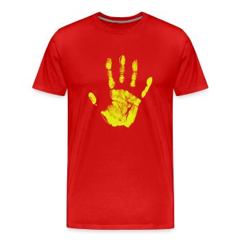Handabdruck bemalte Identität Finger und Handfläche - Männer Premium Bio T-Shirt - Rot - Vorne - Damien (186cm)