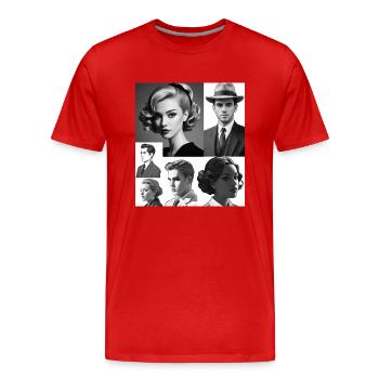 Retro-Frisuren und Kleidung - Männer Premium Bio T-Shirt - Rot - Vorne - Damien (186cm)