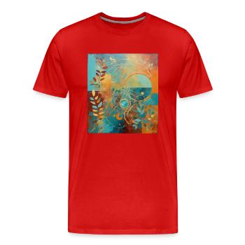 Composition abstraite avec des feuilles et des cercles - T-shirt bio Premium Homme - rouge - Devant - Damien (186cm)