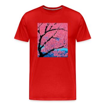 Kirschblüte vor dem Hintergrund der Berge - Männer Premium Bio T-Shirt - Rot - Vorne - Damien (186cm)