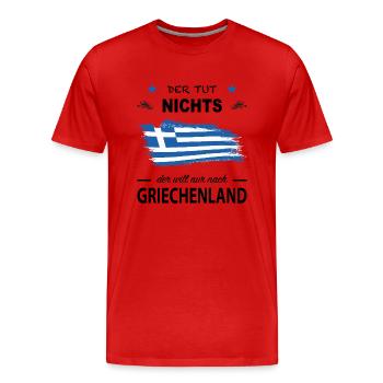 Il ne fait rien, il veut juste aller en Grèce - T-shirt bio Premium Homme - rouge - Devant - Damien (186cm)