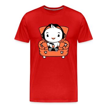 Ente Gamer zocken Controller Headset Sessel sitzen - Männer Premium Bio T-Shirt - Rot - Vorne - Damien (186cm)
