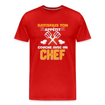 couche avec un chef - T-shirt bio Premium Homme - rouge - Devant - Damien (186cm)