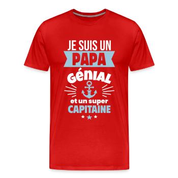 Papa génial & capitaine – idée fête des pères - T-shirt bio Premium Homme - rouge - Devant - Damien (186cm)