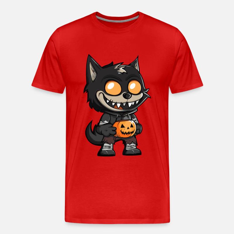 Wolf Halloween Comic Lustig - Männer Premium Bio T-Shirt - Rot