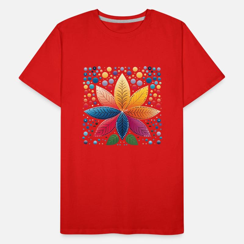 Fleur abstraite avec des feuilles colorées dans Dot Art T-shirt bio Premium Homme