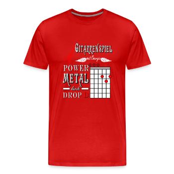 Gitarrenspiel mit Energie Powermetal durch drop D - Männer Premium Bio T-Shirt - Rot - Vorne - Damien (186cm)