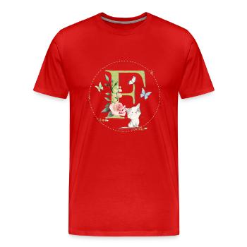 Anfangsbuchstabe F mit Katze - Männer Premium Bio T-Shirt - Rot - Vorne - Damien (186cm)