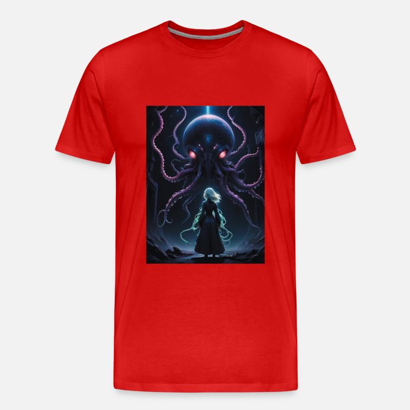 Kraken des Kosmos - Männer Premium Bio T-Shirt - Rot