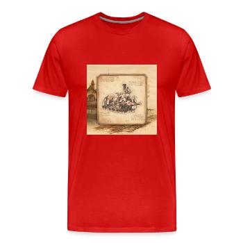 Dampflok, alter Bahnhof. Vintage Art für Lokführer - Männer Premium Bio T-Shirt - Rot - Vorne - Damien (186cm)