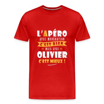 Olivier Apero T shirt Humour personnalisé olivier - T-shirt bio Premium Homme - rouge - Devant - Damien (186cm)