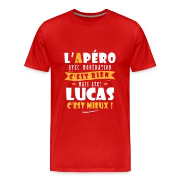 Humour Lucas Apero T shirt Humour Drôles lucas - T-shirt bio Premium Homme - rouge - Devant - Damien (186cm)