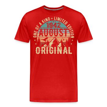 Août 1942 - Né en Août 1942 - Anniversaire - T-shirt bio Premium Homme - rouge - Devant - Damien (186cm)
