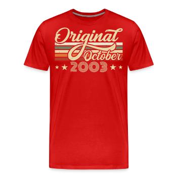 Octobre 2003 Anniversaire en Octobre - Octobre 2003 - T-shirt bio Premium Homme - rouge - Devant - Damien (186cm)