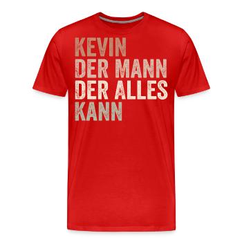 Kevin L’homme qui sait tout Prénom Kevin - T-shirt bio Premium Homme - rouge - Devant - Damien (186cm)