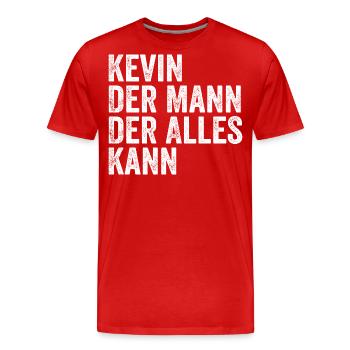 Kevin L’homme qui sait tout Prénom Kevin - T-shirt bio Premium Homme - rouge - Devant - Damien (186cm)