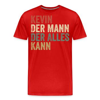 Kevin L’homme qui sait tout Prénom Kevin - T-shirt bio Premium Homme - rouge - Devant - Damien (186cm)